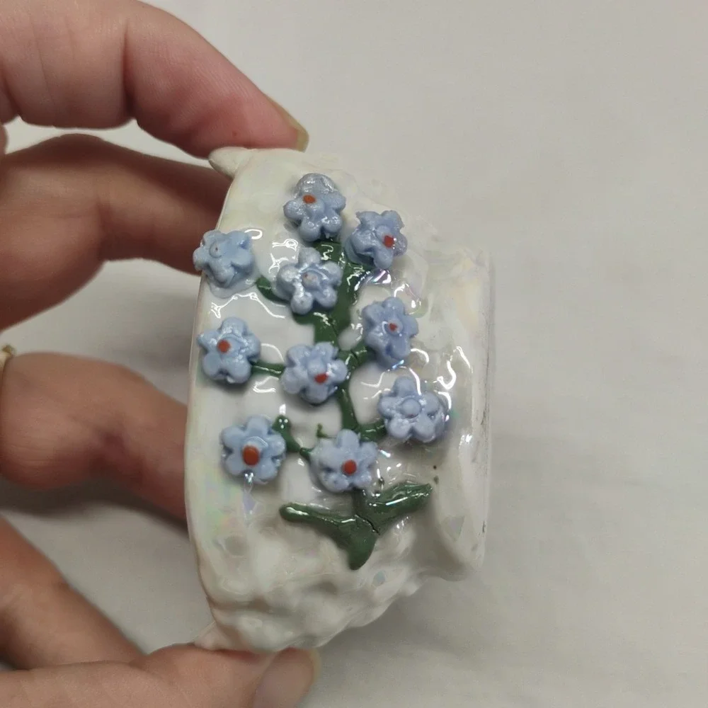 Elfinware Germany Vintage 3pc Salt Dip Cellar 1‎ Flawed Porcelain Basket Flowers